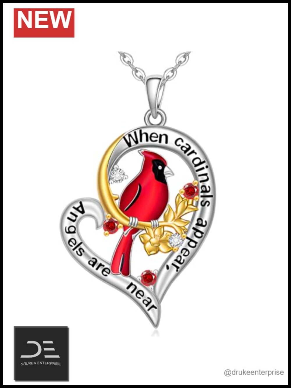 Cardinal Necklace 925 Sterling Silver Red Bird Memorial Pendant Sympathy Gift
